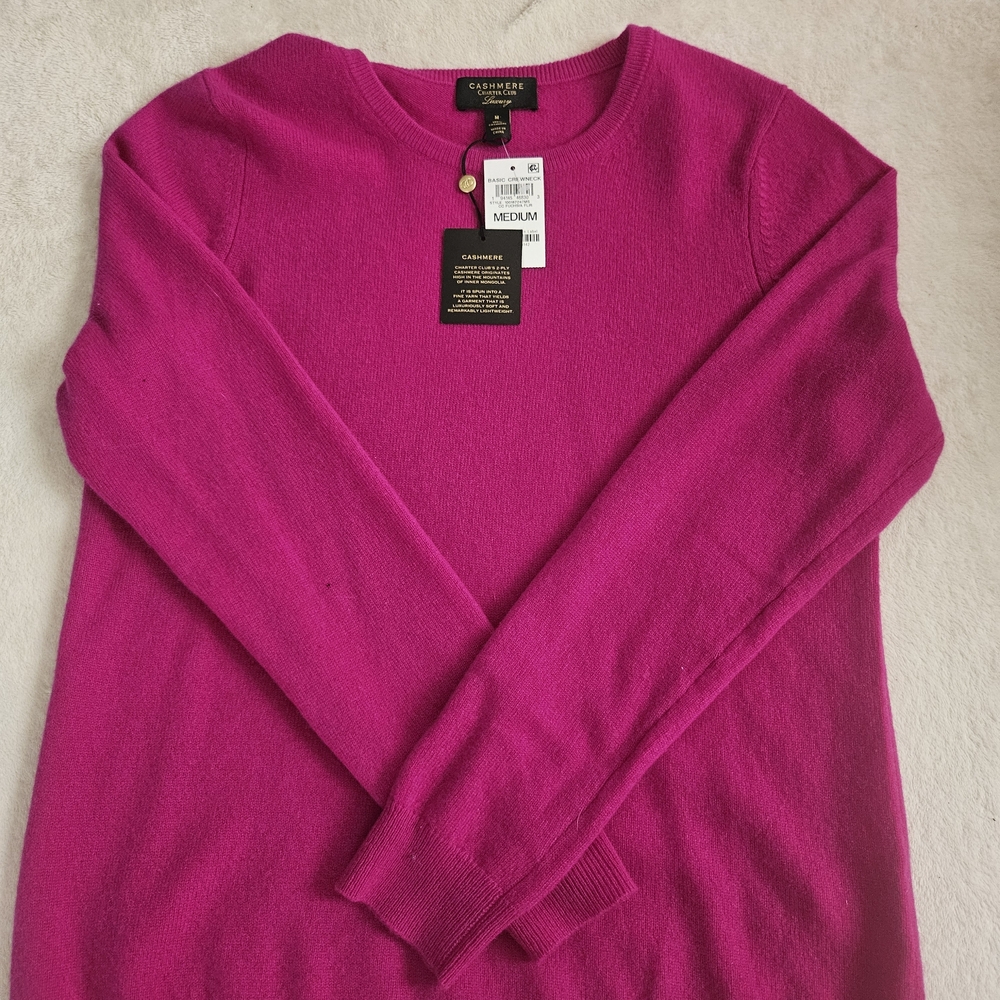 Charter Club Fuchsia Crew Neck Sweater Cashmere